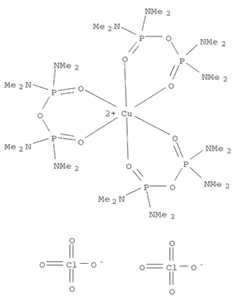 Molecular Structure of 15488-09-2 (Copper(2+), tris(octamethyldiphosphoramide-O,O)-, (OC-6-11)-, diperchlorate)